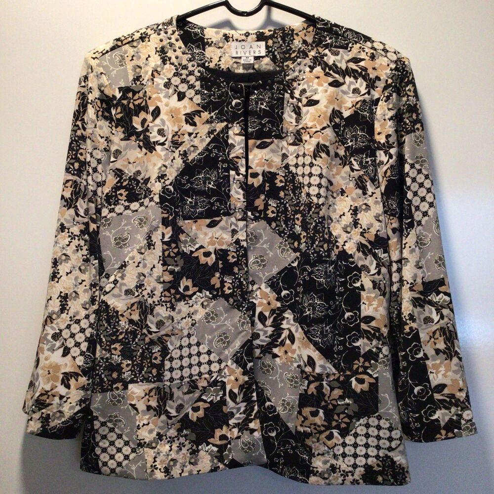 Joan Rivers Size M Floral Jacket Open Style Patchwork Casual Uplevel Dressy